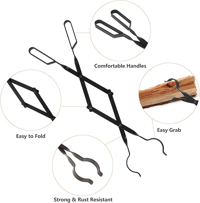 himaly 32" Fireplace Fire Pit Poker Stick & 26" Tongs Heavy Duty Tool Set | Heavy Duty Log Grabber, Campfire Poke Rust Resistant, Camping Fireplace Tools for Indoor/Outdoor