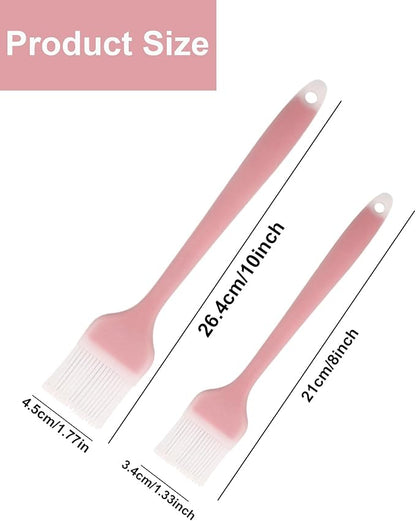 Pastry Brush Silicone Basting Brush for Cooking,2PCS 10+8 in Heat Resistant Food Brushes for Baking, Grilling, Cooking and Spreading Oil, Butter, BBQ Sauce, or Marinade (Red)