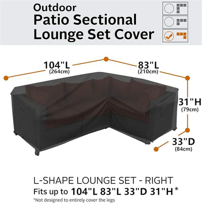 Heavy Duty Outdoor Sectional Sofa Cover, 104"X83" Waterproof 600D Patio Furniture Covers, L-Shaped Lawn Patio Couch Cover, Right Facing