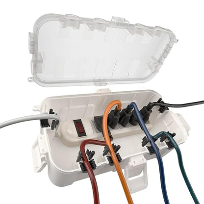Flemoon Medium Outdoor Electrical Box Waterproof with Clear Lid, Weatherproof Extension Cord Cover for Photocell Light Sensor Timer, Power Strip, Outlet, Plug, Socket, Transparent and White