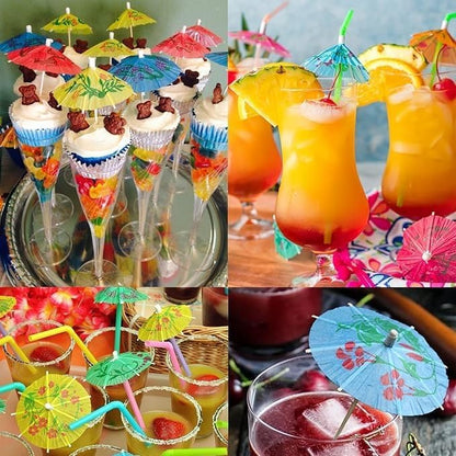 150 PCS Hawaiian Cocktail Appetizer Picks Tropical Toothpicks Party Decorations Drinks Umbrella Bamboo Charcuterie Skewers Flamingo Palm Leaf Pineapple Cactus Sticks Food Luau Hawaii Beach