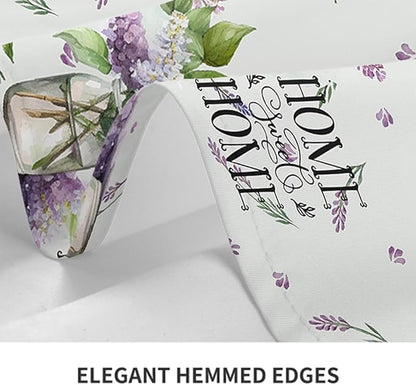 Decorative Rectangle Table Cloths Purple Lavender Leaves Home Sweet Home Tablecloth Table Cover for Dining/BBQ/Picnic/Coffee Table 52 X 70 Inches