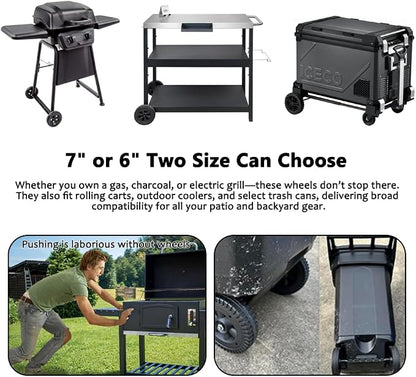 Grill Wheels Replacement Parts for BBQ, Charbroil, Rolling Dining Table - Garden Patio Kitchen Food Prep Cart Accessories, 2 Pcs (6 inch)