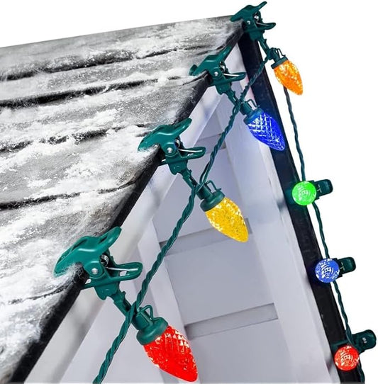 Minetom C9 LED Christmas Lights Outdoor, 81Ft 100 LED String Lights with Quick Clips, Extendable Waterproof Outdoor Christmas Decorations, Multicolor
