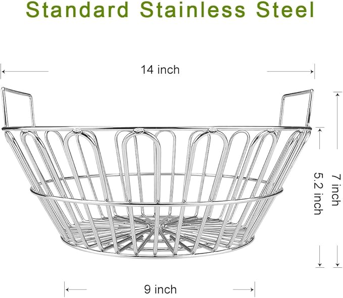 Seleware Innovative Stainless Steel Lump Charcoal Fire Basket, Grill Baskets for the Large Big Green Egg, Primo Kamado and Large Grill Dome, 14 Inch Diameter