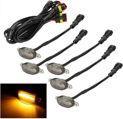 1Set(6Pieces) Universal Amber LED Lights Front Grille Compatible with Ford Toyota Truck Raptor Style Car Accessories with Harness