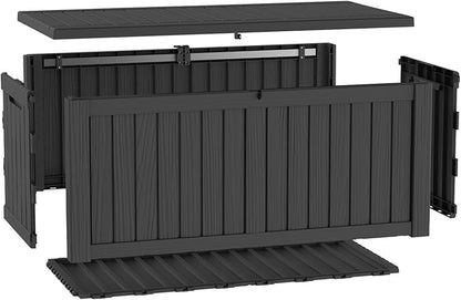 Pepe Tee Waterproof Resin Deck Box, Outdoor Storage Bin for Patio Furniture Cushions, All-Weather Garden Organizer & Seating Bench, Black