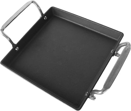 8.6 Inch Cast Iron Griddle Pan, Medium Pre-seasoned Naturally Smooth Stove Top Flat Plate with Stainless Steel Handle for Gas Grill, Camping, BBQ, Smooth Surface One Burner Cookware
