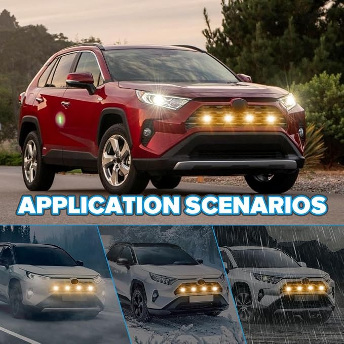 4PCS Front Grill Lights Compatible with Toyota RAV4 2020-2024 | with 4-in-1 Wire Harness & Fuse Adaptor, LED Grille Light Bar Fit for Toyota RAV4, RAV4 Accessories, Amber