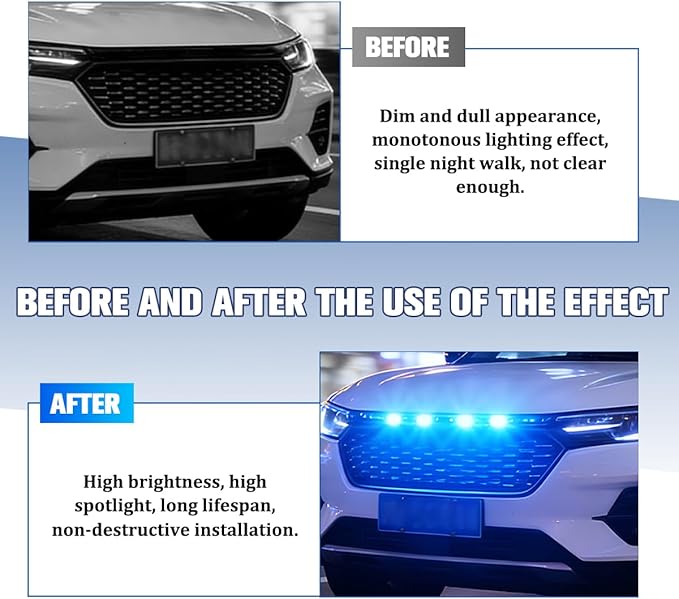 HZEL 4PCS Car Grille Lights, Bright Vehicle Front Grill Trim DRL Lamp with Wiring Harness, Waterproof Auto Exterior Grille Bumper LED Running Light, Compatible with F150 F250 F350 (Blue)