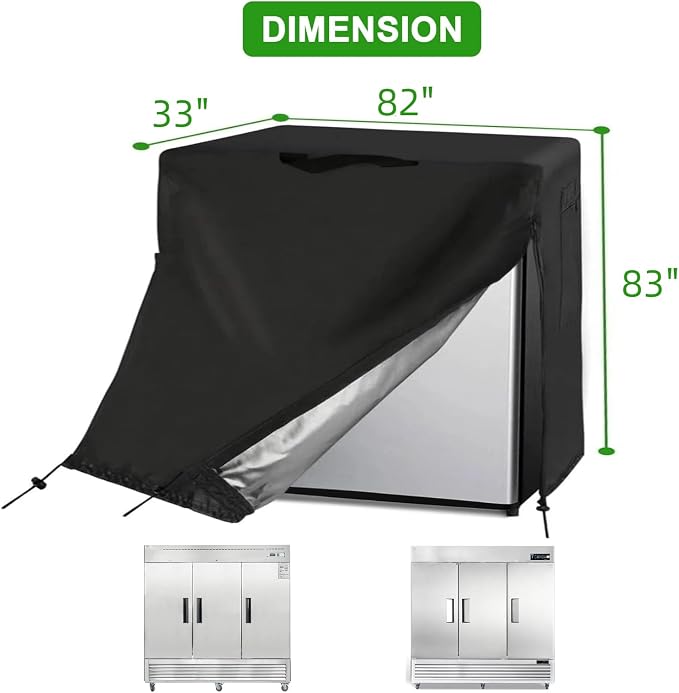 82W Commercial Refrigerator Cover for 72 Cu Ft Industrial Upright Fridge | 82x33x83,Waterproof Dustproof Heavy Duty Oxford Fabric,for 82" W Commercial 72 Cu.ft 4 Door Stainless Steel Freezer Combo