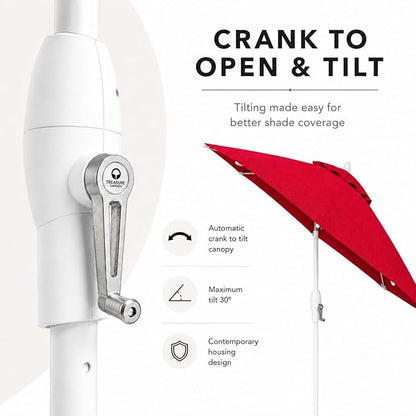 Treasure Garden 9ft Patio Umbrella - Outdoor Furniture Market Umbrella – Deluxe Auto-Tilt – White Aluminum Frame (Sunbrella, Jockey Red)