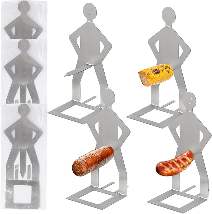 Hot Dog Holder Stand BBQ Accessories, Grill 7Pcs Barbecue Forks Stainless Steel Funny Gift for Party Camping
