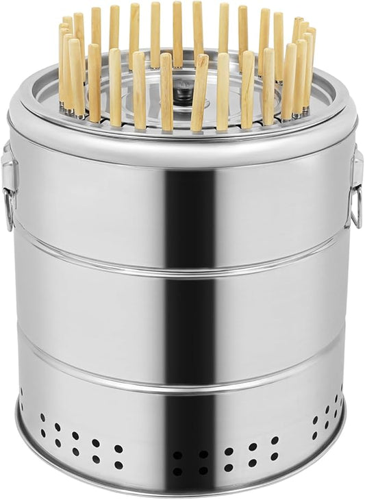 Stainless Steel Smokeless Barbecue Surround Charcoal Grill, Portable Vertical Charcoal Smoker Grill With 30 Skewers, for Picnics,Camping,Traveling, Parties, Beaches,Gardens and More