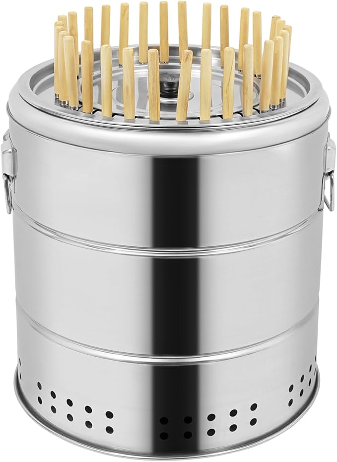 Stainless Smokeless Charcoal Grills, Surround Charcoal Barrel Grill with 22/30 Skewers,360° Smokeless Outdoor Barbecue Grill for Travel,Cooking BBQ Camping Picnic Patio Backyard (30 Skewers)