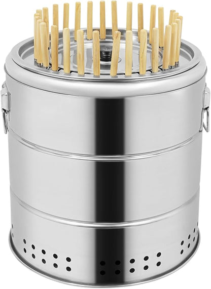 Stainless Smokeless Charcoal Grills, Surround Charcoal Barrel Grill with 22/30 Skewers,360° Smokeless Outdoor Barbecue Grill for Travel,Cooking BBQ Camping Picnic Patio Backyard (30 Skewers)