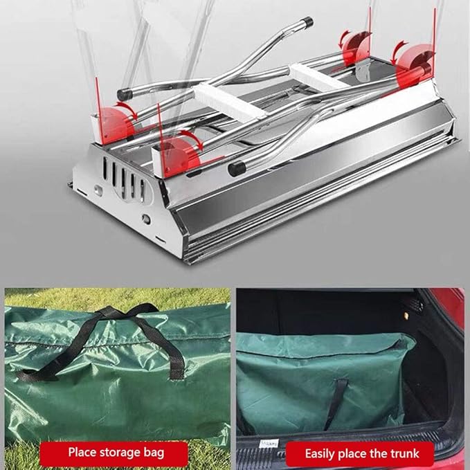 Charcoal Barbecue Grill Portable BBQ Grill Stainless Steel Folding BBQ Camping Grill for Outdoor Grilling Hiking Picnics Cooking Tailgating Backpacking Party,Checkered Iron mesh