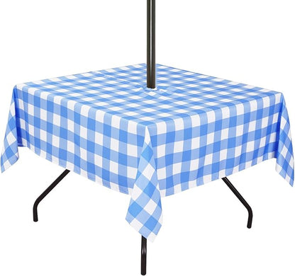 Poise3EHome Square Outdoor Tablecloth with Umbrella Hole and Zipper,Blue and White Gingham 60x60 Inch,SpillProof Washable Table Cloth for Spring Summer Patio Garden Poolside Picnic Camping BBQS