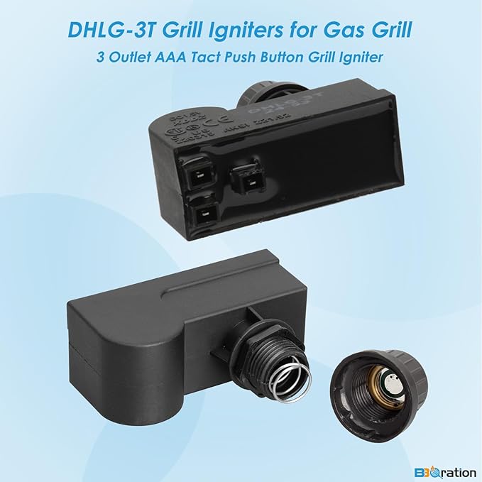 DHLG-3T Grill Igniters for Charbroil Performance Grill, 3 Outlets AAA Battery Tact Push Button Electronic Ignition Module, Grill Ignitor Replacement for Charbroil Grill Igniter Replacement