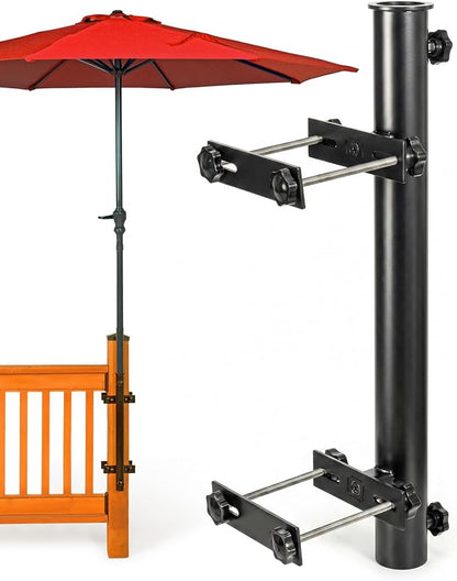 304 Stainless Steel Patio Umbrella Holder, Deck Umbrella Mount, Post Black | Easy Installation, Sturdy, Fits Umbrellas up to 1.9", Save Space, Railing Mounting Brackets, Heavy Duty Outdoor Umbrella Base