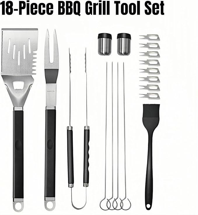 18-Piece BBQ Grill Tools Set, Heavy Duty Stainless Steel Grilling & BBQ Accessories, for Dad, for Mom, Birthday Gifts for Men, Outdoor Grill Kit with Storage Box
