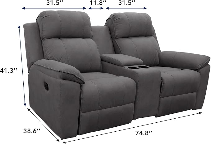 PureFit Water Resistant Reversible Loveseat Recliner Cover for Double | Double with Console, Non Slip Split Sofa Cover, Washable Reclining Cover, Dark Blue/Light Blue