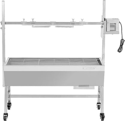 VEVOR Rotisserie Grill, 38W Stainless Steel BBQ Outdoor Pig & Lamb Spit Roaster, 132 LBS Capacity Charcoal Spit Roaster with Wheels & 7-Level Height, Electric Rotisserie Grill Kit for Camping Outdoor