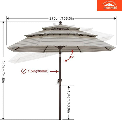 ABCCANOPY 5-Year 10-Year No Fading 9FT 3 Tiers Patio Umbrella, Outdoor Table Umbrella with 8 Sturdy Ribs for Deck, Backyard, Garden, Yard