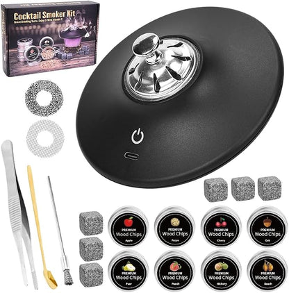 Electric Whiskey Smoker Kit, Old Fashioned Smoker Kit with 8 Wood Chip, Cocktail Smoker Kit with Whiskey Stone, Drink Smoker Gift Set for Birthday, Bourbon Whiskey for Men, Dad, Husband