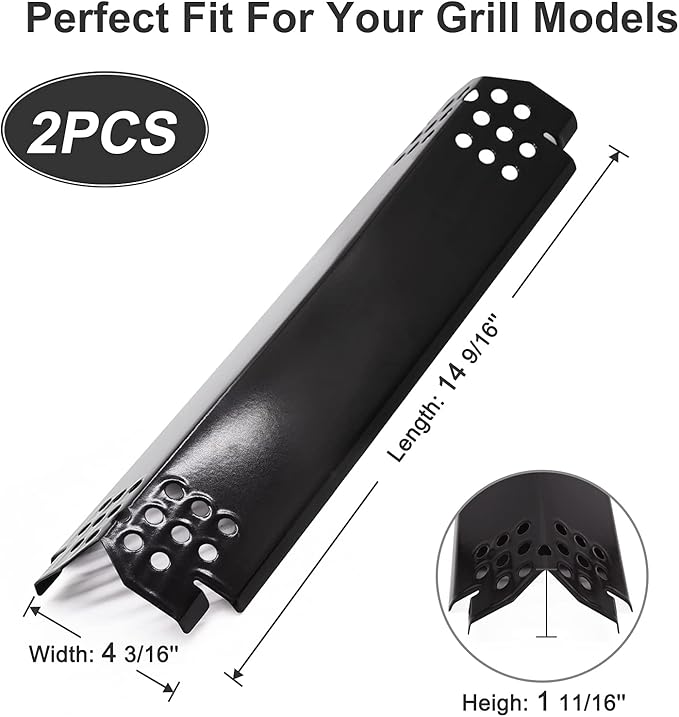 Criditpid Grill Replacement Parts for Nexgrill 720-0864 720-0864M 720-0830H 720-0896B, 720-0882a Gas Grill, 2-Pack Porcelain Steel Heat Plate Shields Burner for Nexgrill 2 Burner 720-0864 Parts