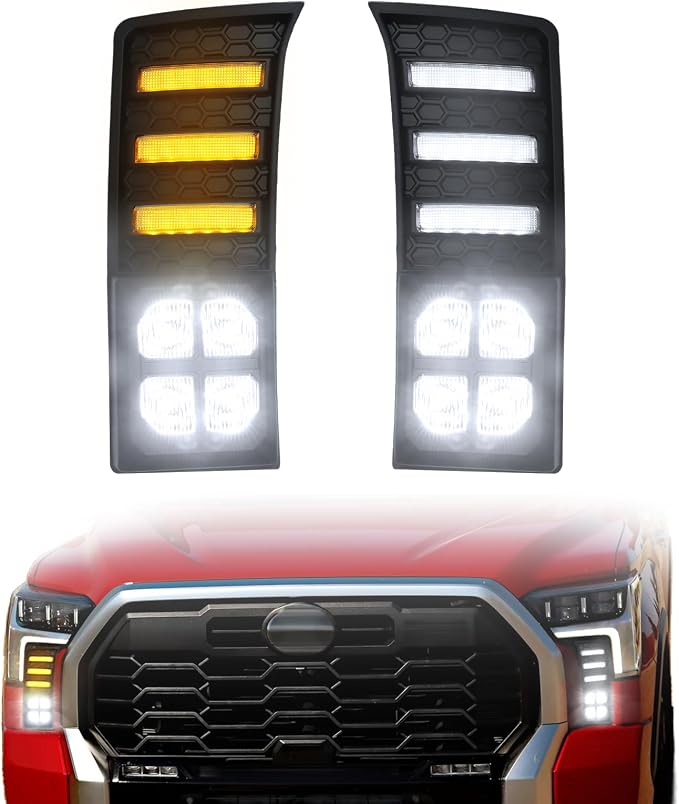 White Led Fog light DRL and Front Grille Lights Fit For Toyota Tundra 2022-2025 Bundle,Grille Led lights Only Fits Platinum,1794 Edition-Switchback DRL with Amber Turn Signal &Vehicle-Specific Lamp