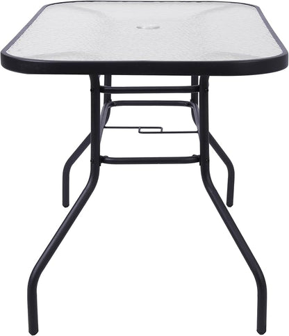 Flash Furniture Commercial 27.5x47.25 in Steel Patio Table, Black | Tempered Glass Top with Umbrella Hole