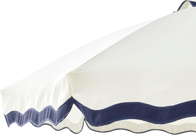 6FT Patio Beach Umbrella, UPF 50+ Sun Shade, Adjustable Tilt | Portable & Vented Outdoor Umbrella for Sand, Backyard & Garden, Harbour White (Ivory & Navy)