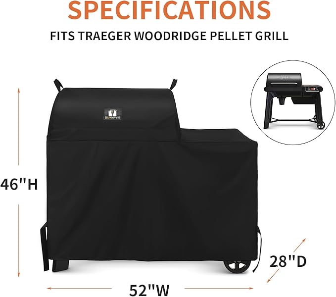 Grill Cover for Traeger Grills BAC761 Woodridge Pellet Grill, Full-Length All Weather Accessory for Smoker TFB86MLH