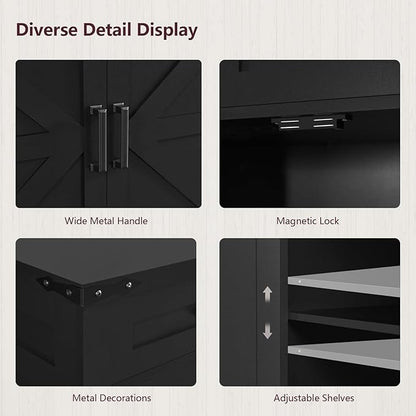 usikey Buffet Cabinet, 61” Large Sideboard Buffet Storage Cabinet with 3 Drawers, Farmhouse Coffee Bar with 4 Doors, for Kitchen, Living Room, Black