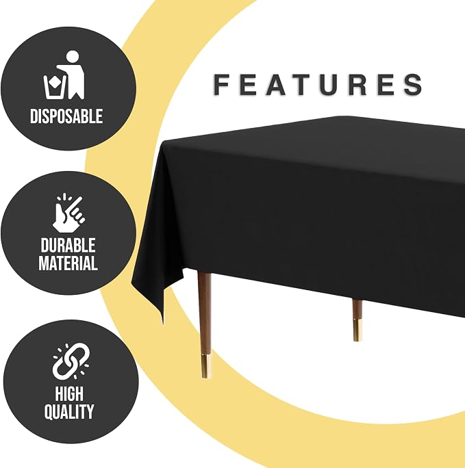 Exquisite Party Solids 66% Thicker Premium Plastic Table Cloth Rectangle Table Cover 0.5 Mil 6 Pack Black Table Cloth 54 Inch x 108 Inch Disposable Tablecloth Won't Tear Easily Like Cheap Thin Brands