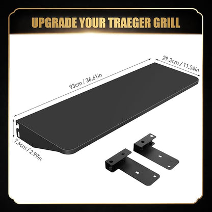 QuliMetal BAC363 Grill Folding Shelf for Traeger Pro 34 Series, Texas Elite 34, Century 885 and Eastwood 34 Series Pellet Grills, Ideal for Food Prep and Storage, 37" x 12"