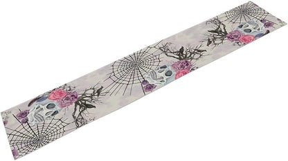 Halloween Table Runner Purple Skeleton Spider Web Ravens Gothic Spooky Runner Kitchen Dinning Decor for Indoor Outdoor Holiday Home Wedding Party 13x108 Inch