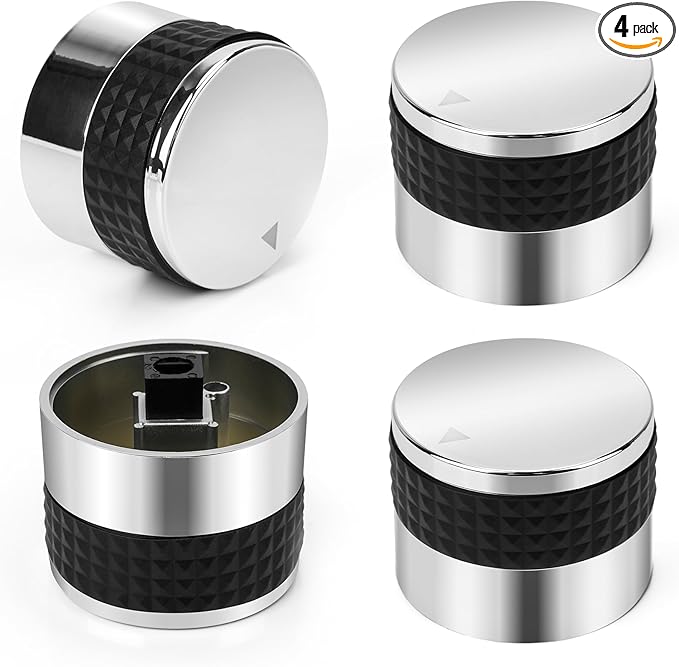 Only fire 4pcs Gas Grill Control Knobs, Chrome Plated Plastic Burner Knobs Replacement with D Shaped Valve Stem Fit for BBQ Gas Grills