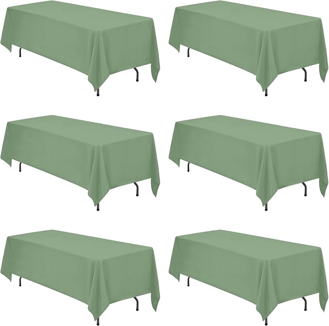 BRILLMAX 6 Pack Sage Green Tablecloth 70x120 Inch for 6-8ft Rectangle Table | 150 GSM Polyester Fabric, Universal Fit, Water, Stain & Wrinkle Resistant Cloth Cover for Wedding Reception Banquet Party
