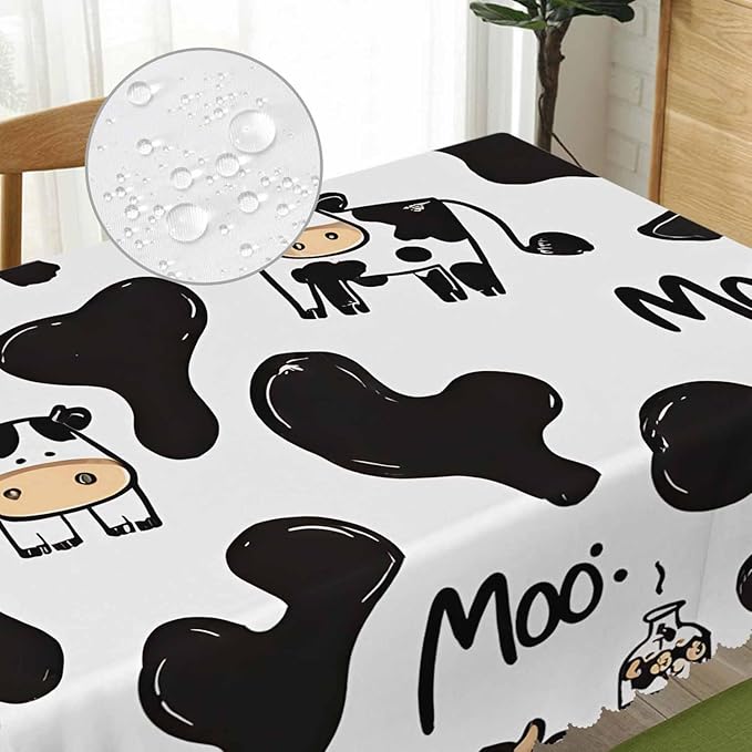 Cow Cute Table Covers Farm Milk Cattle Heavy Weight Tablecloth Cow Print Picnic Table Cloth for Kitchen Dinning Tabletop Outdoor BBQ Buffet Rectangle 52x70 Inch