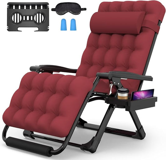 Suteck Oversized Zero Gravity Chair, 500LBS 33" XXL Reclining Lounge Chairs | W/Removable Cushion&Headrest, Upgraded Lock, Big Cup Holder and Footrest, Reclining Camping Chair Recliner for Indoor Outdoor