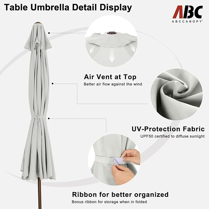 ABCCANOPY 7.5ft Scalloped Patio Umbrella, Outdoor Table Umbrella with Tilt and Crank, Fiberglass Ribs Deck Umbrella for Patio, Pool, Garden, Picnic (Light Beige)