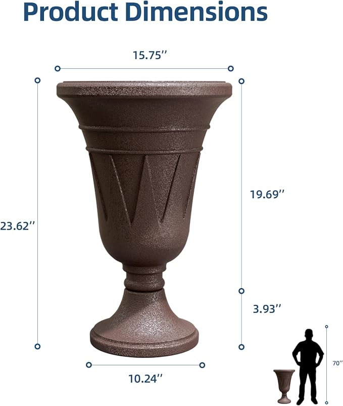 24"Tall Urn Planters for Outdoor Plants, Urns and Pedestal Set of 2 | Resin HDPE Weather-Resistant Material, Vintage Trophy Design Outdoor Planters with Drainage Holes, Flower Pot/Vase/Porch Door