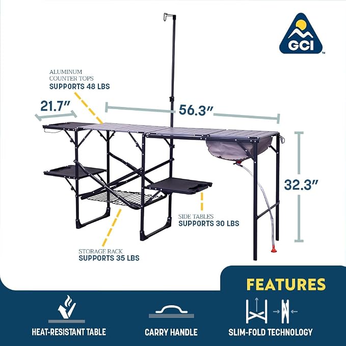 GCI OUTDOOR Master Cook Station | Portable Folding Kitchen Table with Soft Shell Sink, Heat Resistant Tabletop & Telescoping Lanter Pole, Perfect for Camping Trips