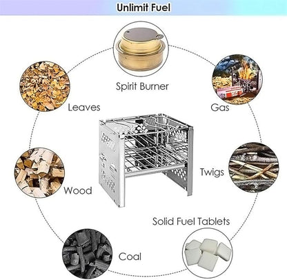 Portable Charcoal Grill Mini Outdoor Barbecue Grill Rack Folding Stainless Steel Camping BBQ Stove Oven Set for Picnic Travel Cookware,A-1