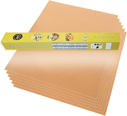 Copper Grill Mats for Outdoor Grill Set of 6 - Nonstick Reusable Barbecue Matt Pad for BBQ Grilling Cooking (Copper 6pcs)