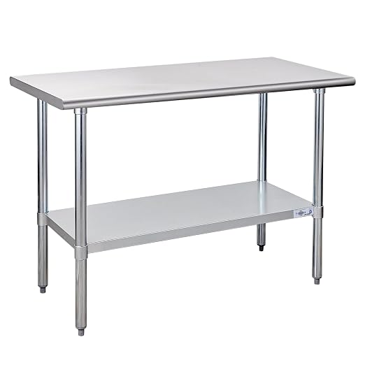 Profeeshaw Stainless Steel Prep Table 24''x48'' NSF Commercial Workbench | Metal Work Table, with Undershelf leveling feet; Heavy Duty Table for Kitchen, Restaurant, Home, Gargae, Hotel, 18-gauge 430