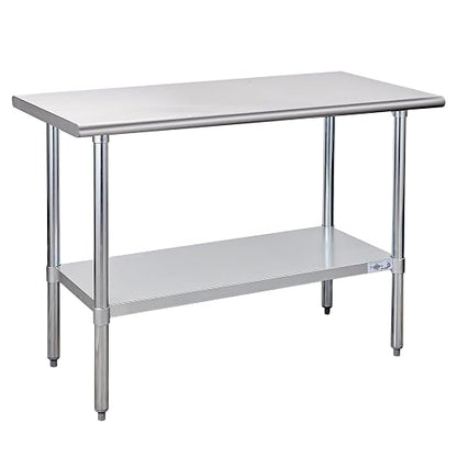 Profeeshaw Stainless Steel Prep Table 24''x48'' NSF Commercial Workbench | Metal Work Table, with Undershelf leveling feet; Heavy Duty Table for Kitchen, Restaurant, Home, Gargae, Hotel, 18-gauge 430