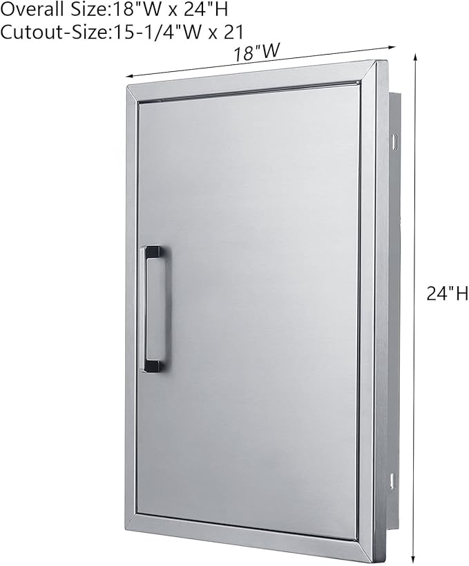 BBQ Access Door Stainless Steel,18" W by 24" H Vertical Single Door Reversible Open Left or Right,Flush Mount for Outdoor Kitchen